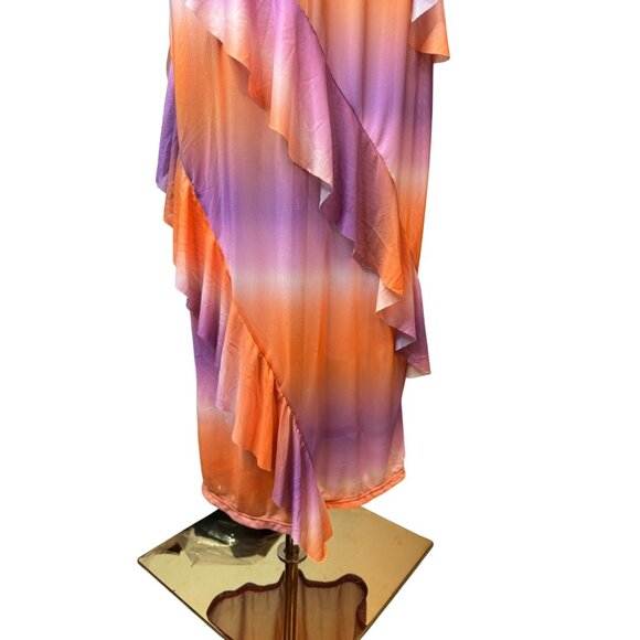 2/$30 NWT PrettyLittleThing 8 Gradient Ruffle Maxi Dress Adjustable Straps - Picture 9 of 16